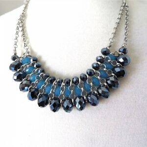 ERICA LYONS BLUE GLASS BEAD NECKLACE 18" SILVER TONE NWT